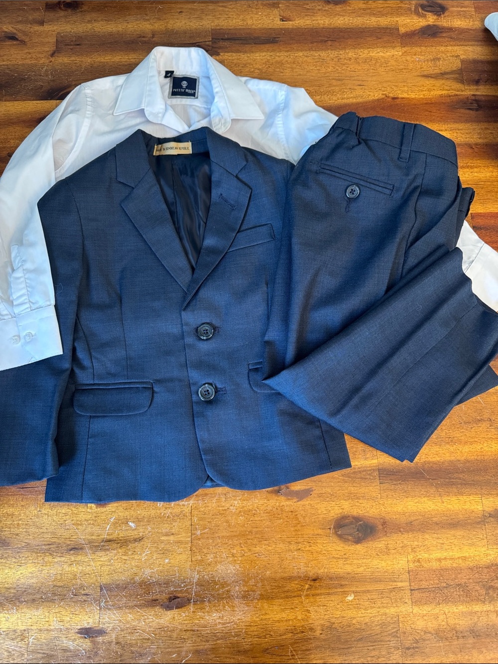 Boys' Dark Navy Two-Piece Suit with White Dress Shirt